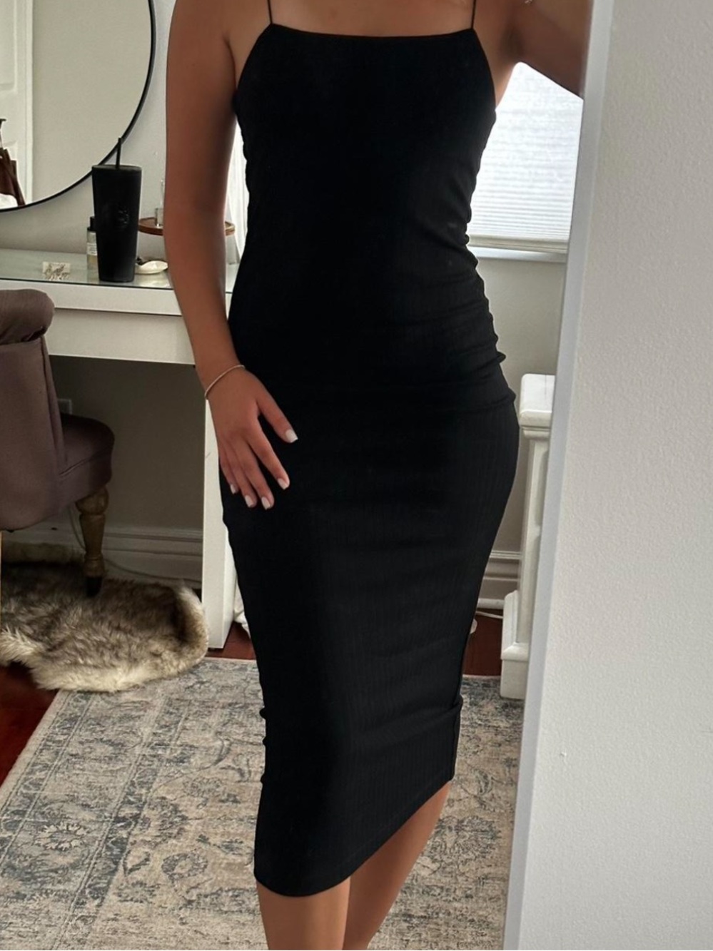 Zara Sleek Spaghetti-Strap Midi Dress - Black